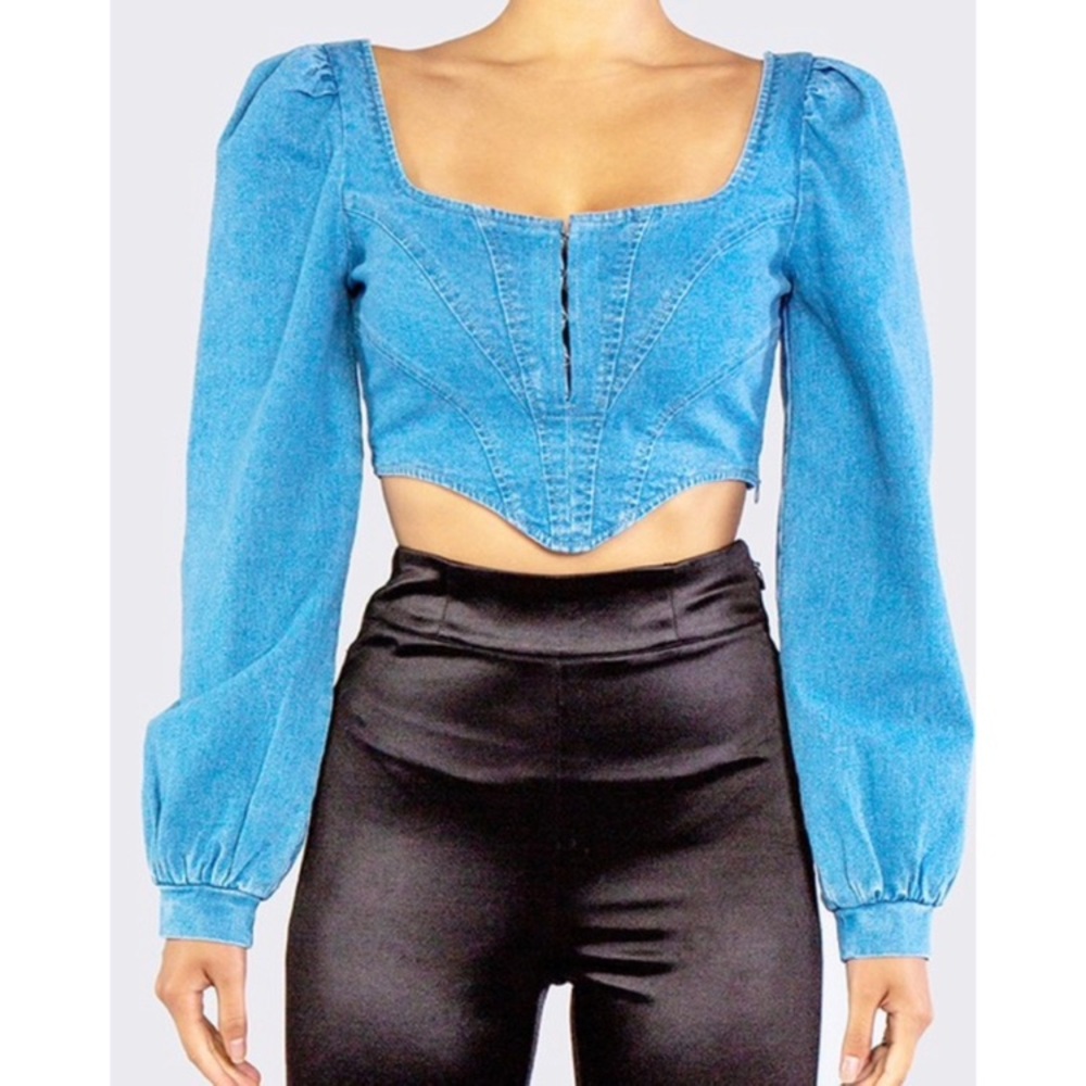 Vintage Style Rehab Blue Denim Crop Top Size Small